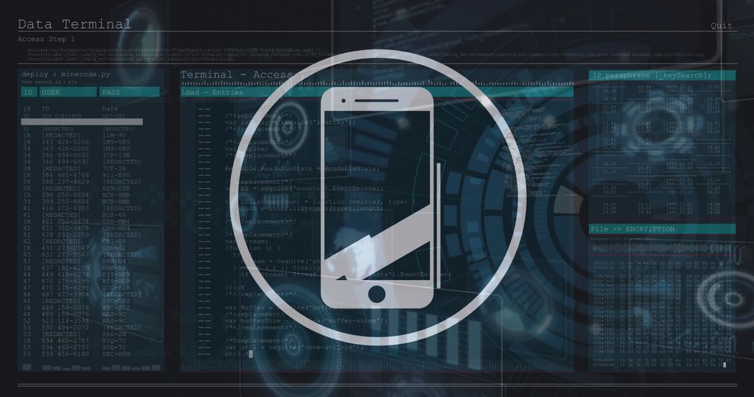 Digital Interface with Smartphone Icon and Data Streams