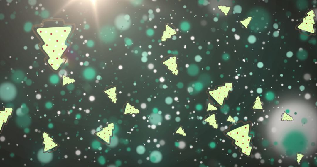 Floating Christmas Tree Icons on Dark Bokeh Background