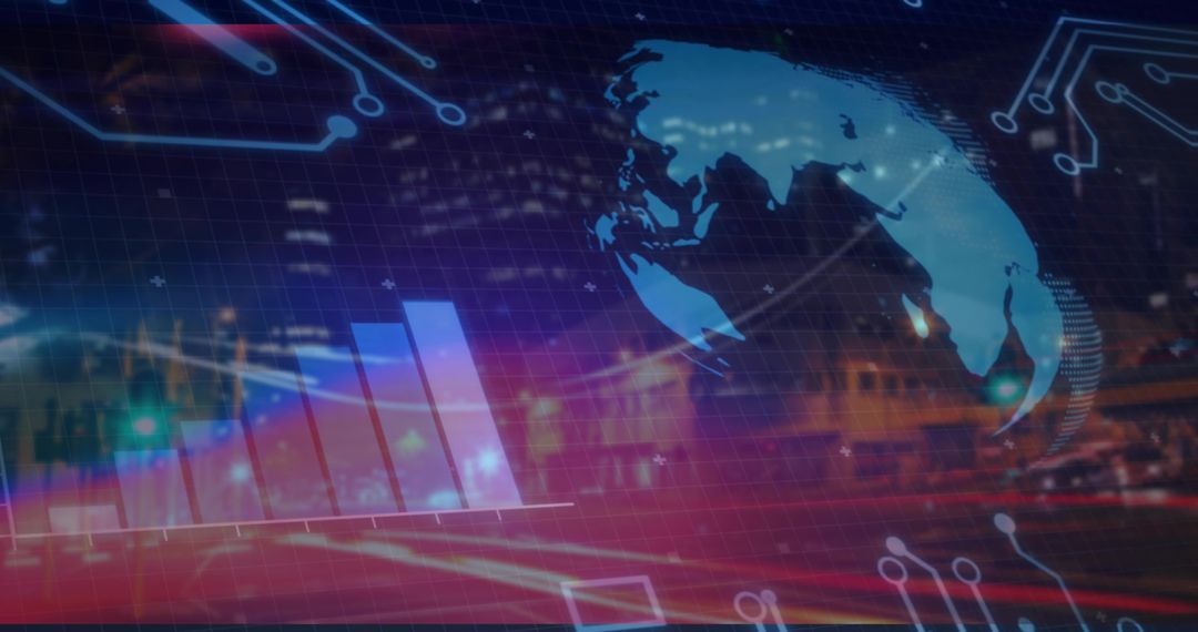 Global Connectivity and Data Visualization on Night Cityscape