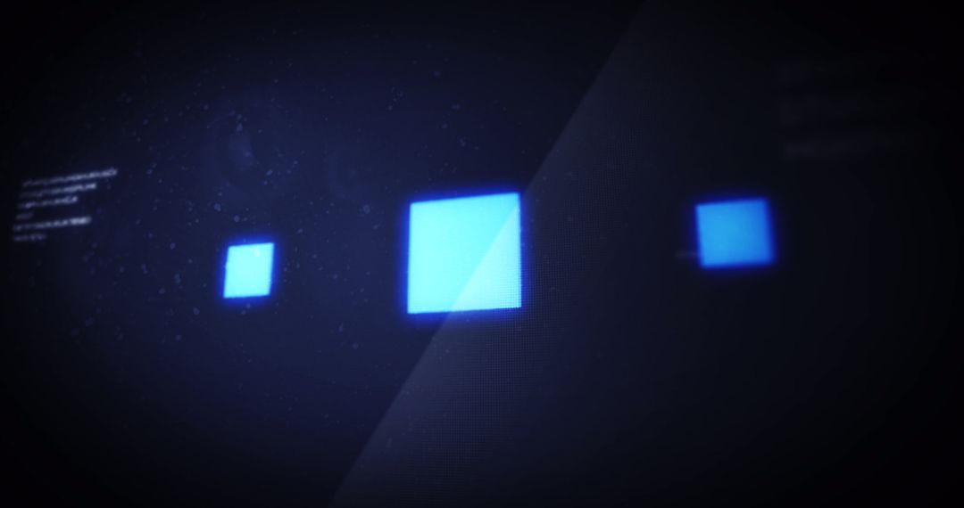 Glowing Digital Interface with Loading Squares in Darkness