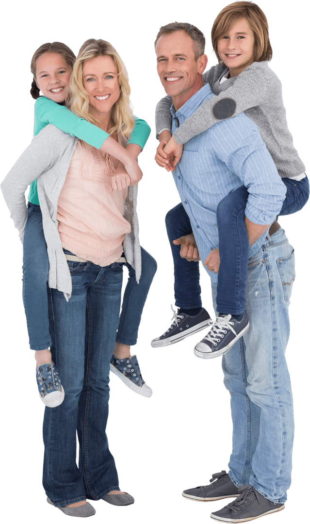 Transparent Happy Family Piggyback Ride Bonding