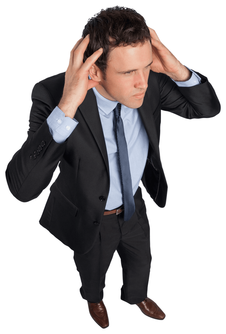 Transparent Businessman Stress Hands on Head