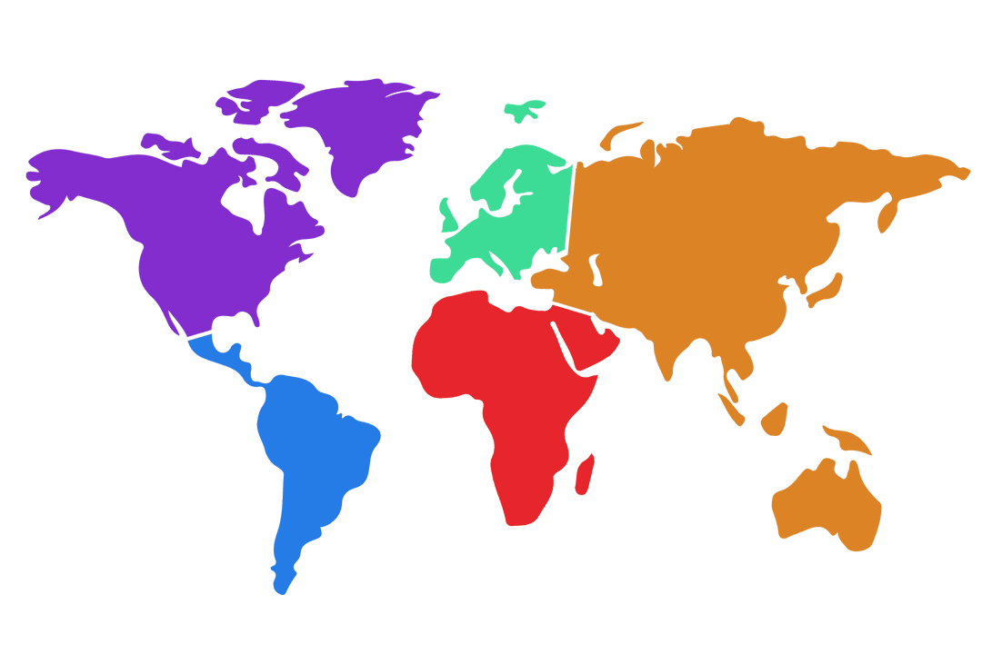 Colorful Digital World Map on Transparent Background