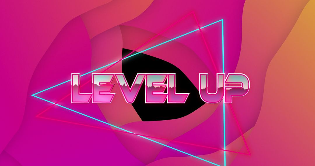Vibrant Retro 'Level Up' Message with Neon Geometric Shapes