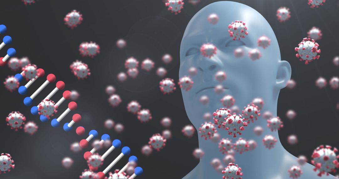 COVID-19 Cells and DNA Strand in Scientific Concept Art