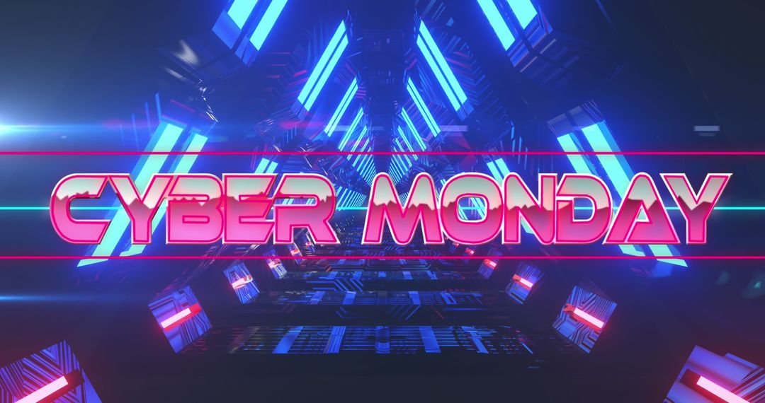 Cyber Monday Glowing Text in Futuristic Neon Tunnel