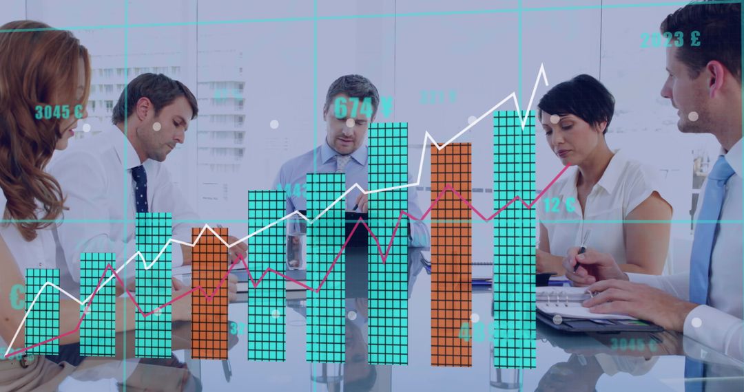 Diverse Business Team Analyzing Growth and Trends in Office Setting