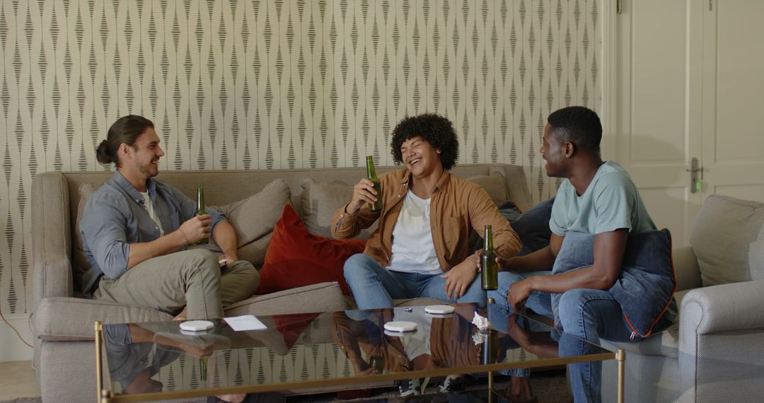 Multicultural Friends Relaxing and Enjoying Beers at Home