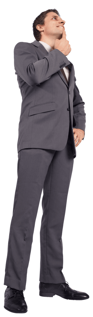Transparent Businessman in Reflective Pose with Grey Suit