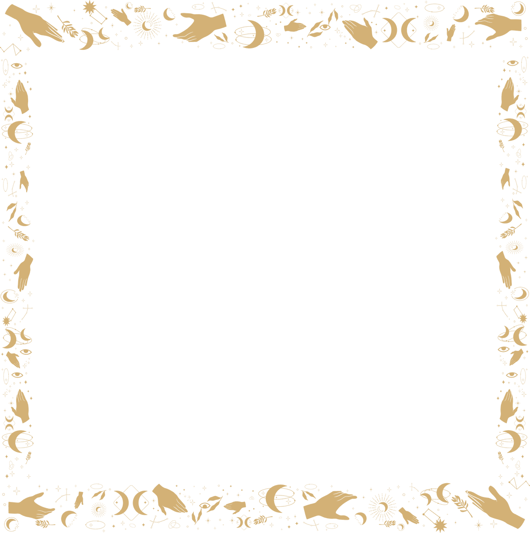 Golden Mystical Frame with Hands and Celestial Icons Transparent Center