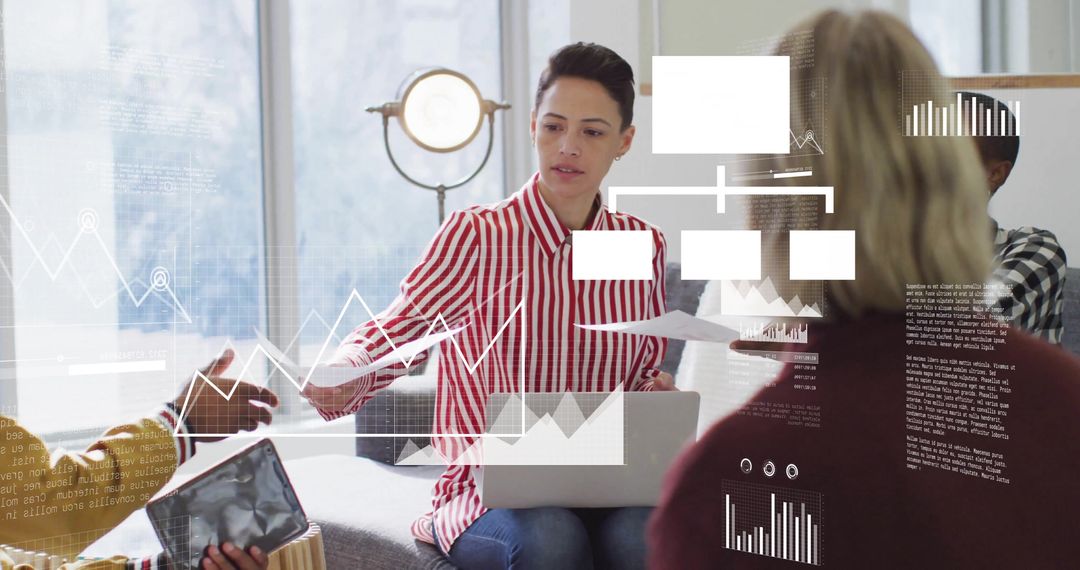 Mixed-Race Team Engaging in Data Analysis with Digital Interfaces