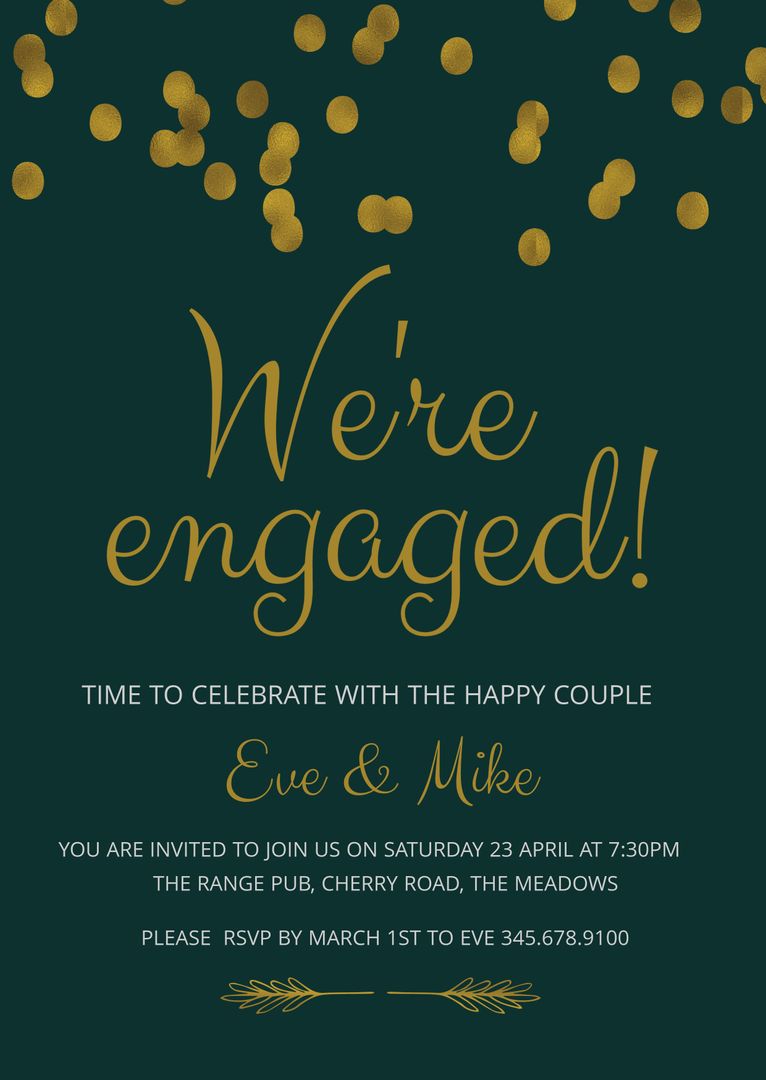 Elegant Golden Confetti Engagement Invitation Design