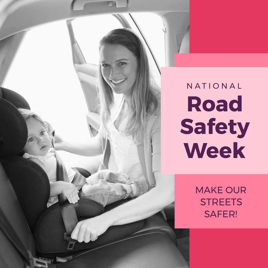 National Road Safety Week Promotion with Mother and Child in Car Seat - Download Free Stock Templates Pikwizard.com