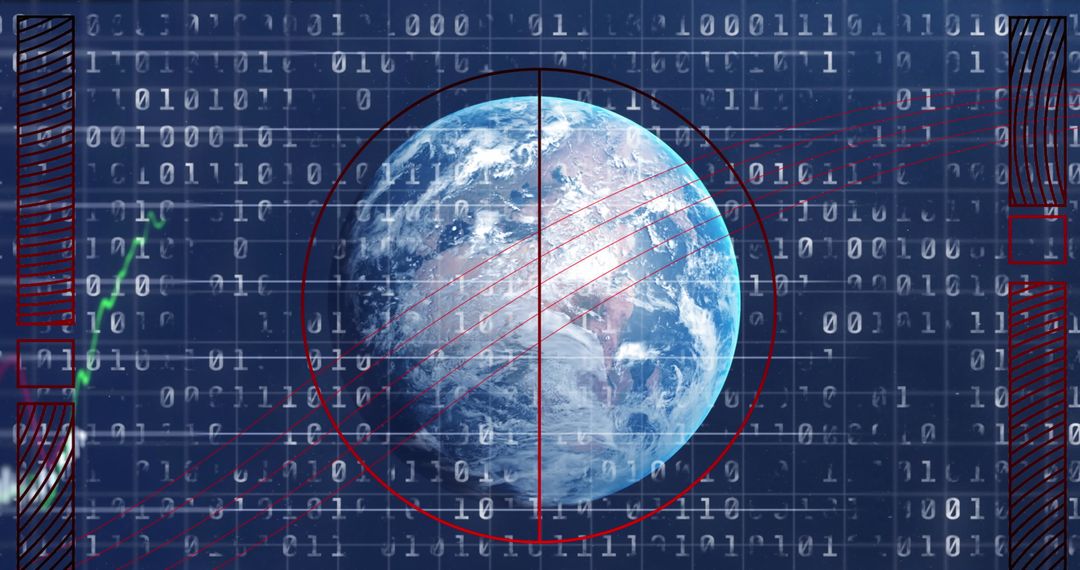 3D Earth on Futuristic Interface with Binary Code and Orbital Lines