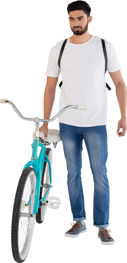 Casual Bearded Man with Bicycle Transparent Background