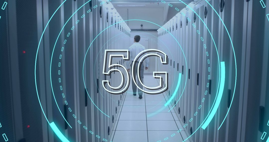 Futuristic 5G Technology Concept in Server Corridor