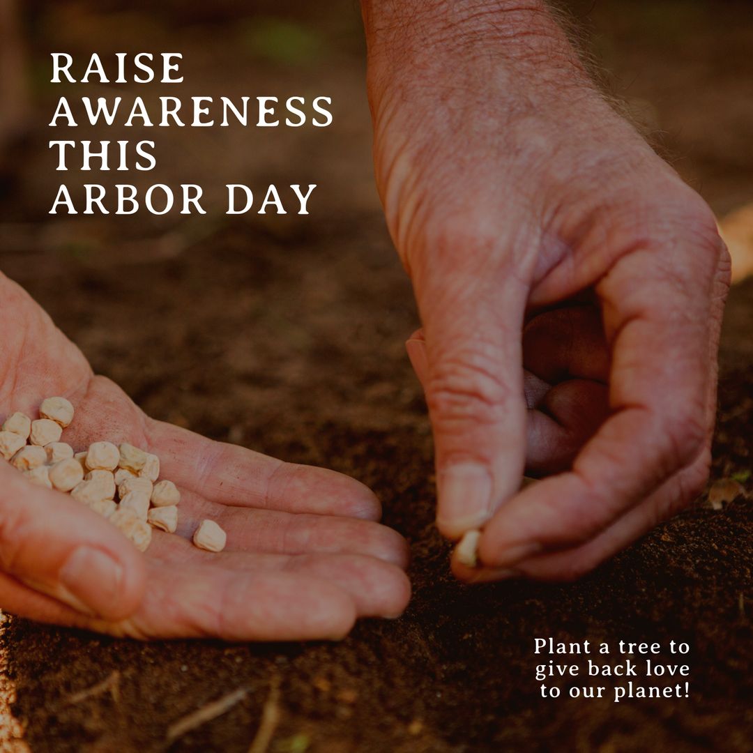 Hands Planting Seeds Promoting Arbor Day Awareness