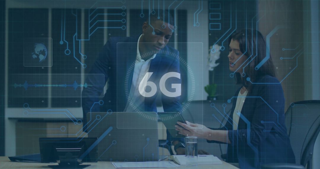 Business Team Discussing 6G Technology Innovations in Office