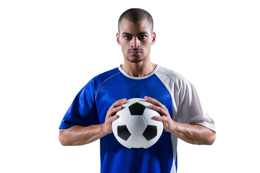 Portrait of football player holding football with both hands - Free Images, Stock Photos and Pictures on Pikwizard.com