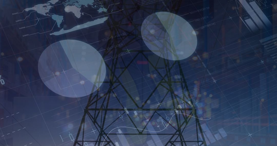 Electricity Pole and Financial Graphs Overlay Wonders