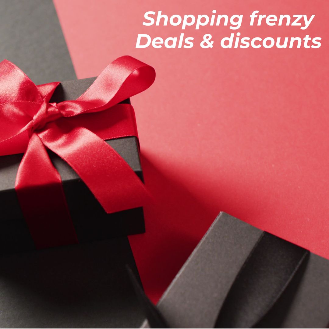 Elegant Black Gift Boxes with Red Satin Bow on Vibrant Background