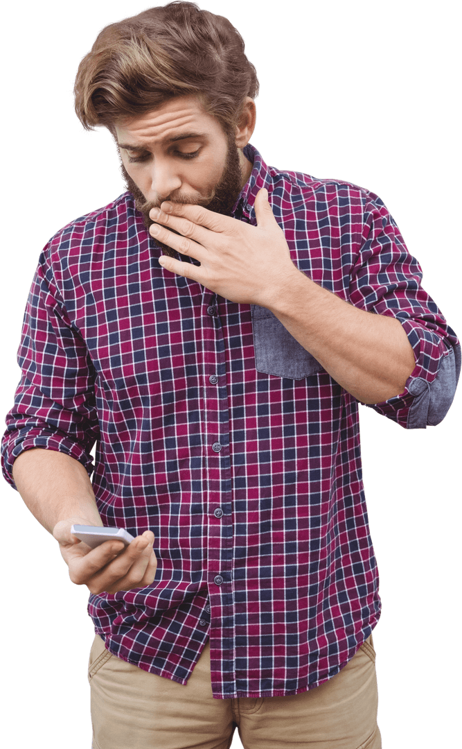 Shocked Hipster Using Smartphone Transparent Background