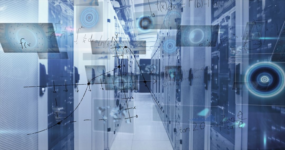 Futuristic Data Center with Holographic Graph Displays