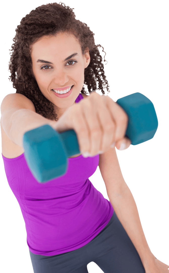 Fit Woman Exercising with Dumbbell on Transparent Background