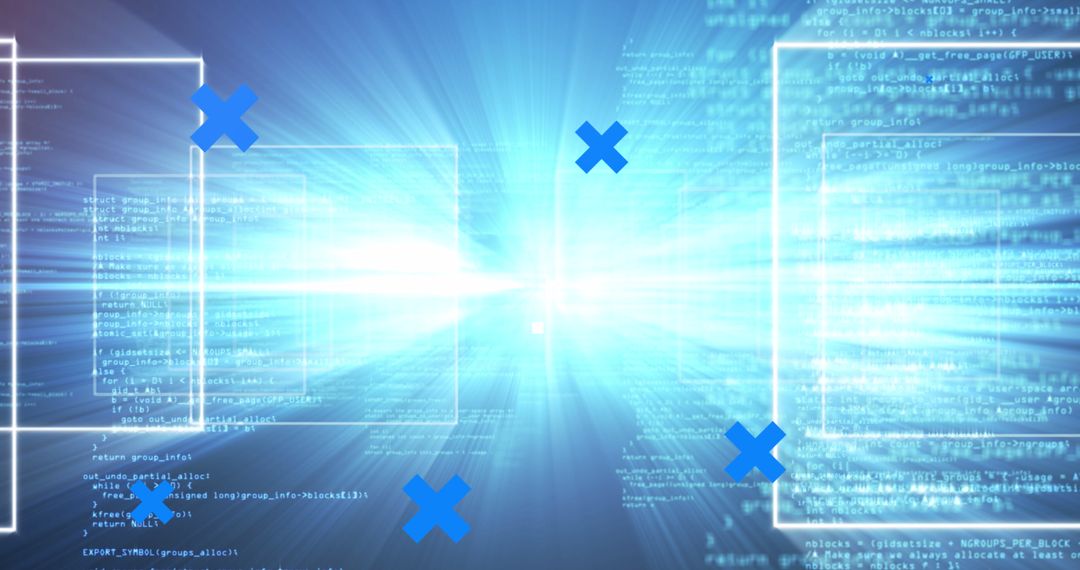 Digital data processing interface with dynamic blue crosses