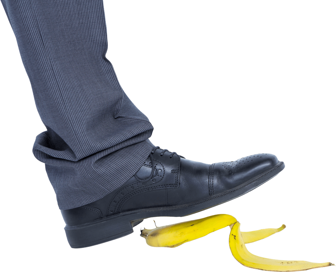Businessman Risk Slipping on Transparent Banana Peel