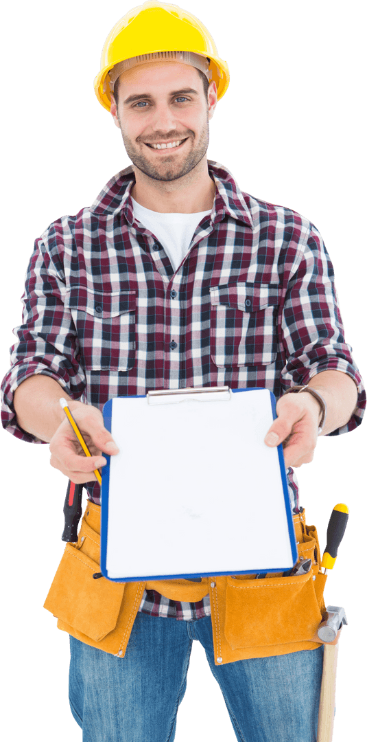 Transparent Construction Worker Smiling with Clipboard