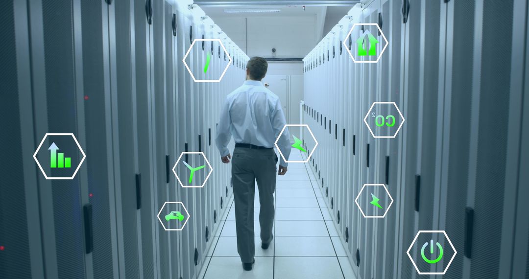 Technician Monitoring Servers in Data Center