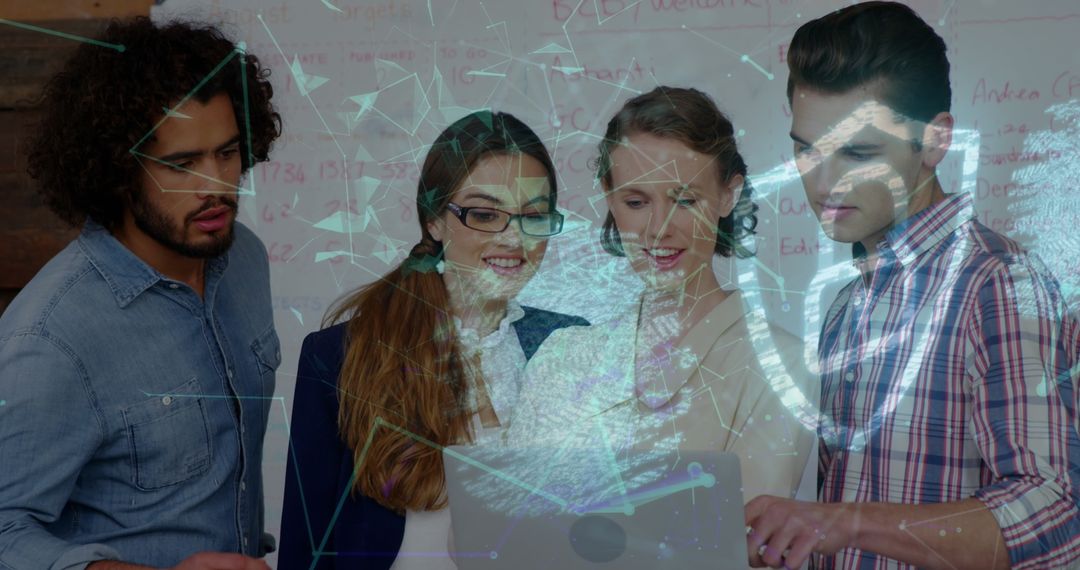 Diverse Team Discussing Global Digital Network Solutions with Tablets