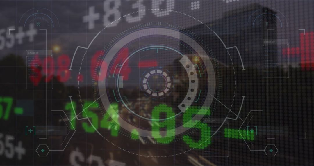 Financial Data Processing Interface Over Modern Cityscape