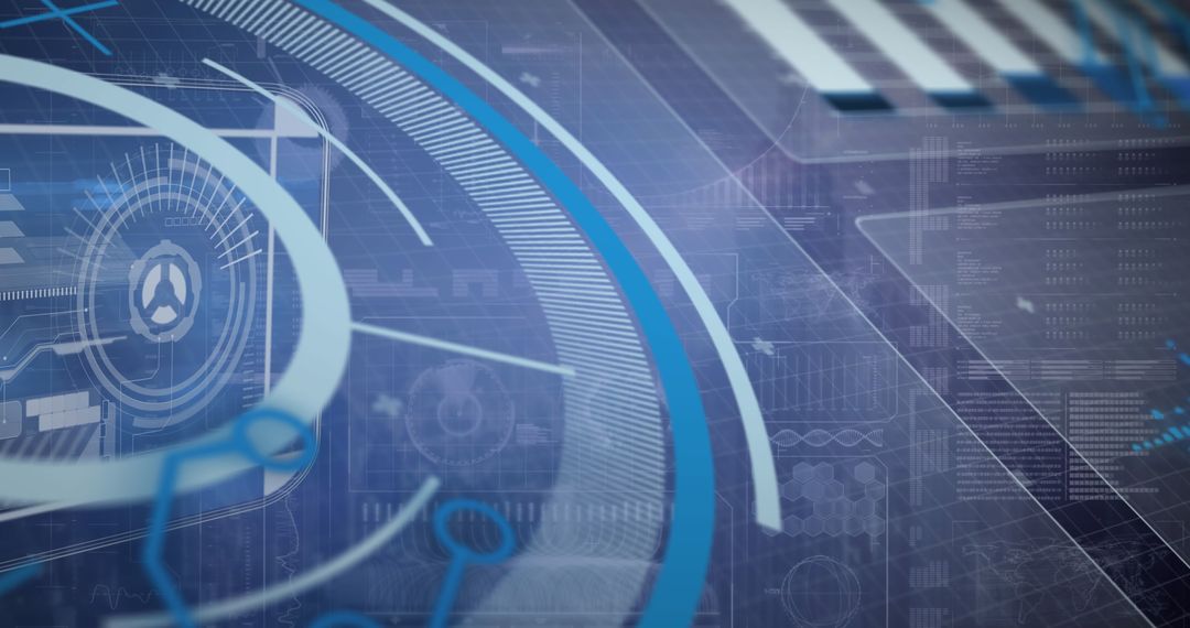 Futuristic Digital Screen with Tech Interface Elements and Scopes