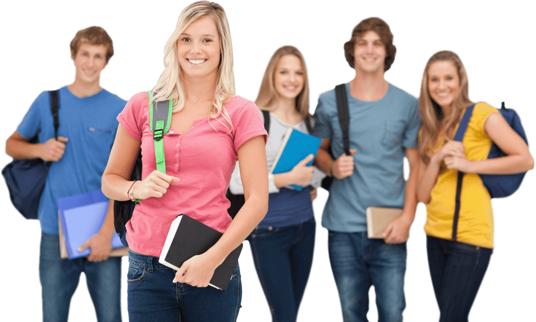 Smiling Students with Backpacks Transparent Background
