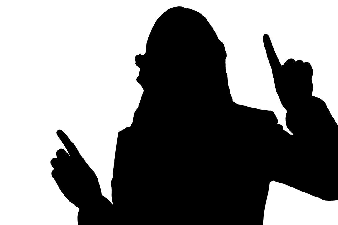 Businesswoman Silhouette on Transparent Background Touches Virtual Screen