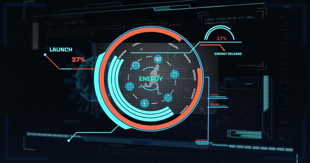 Futuristic Data Processing Interface with Energy Metrics