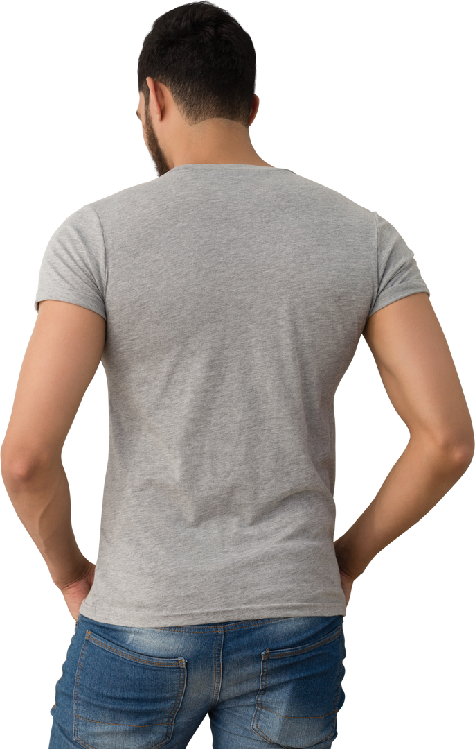 Transparent view of casual male model in grey t-shirt and jeans from the back - Download Free Stock Images Pikwizard.com