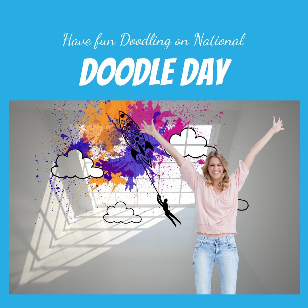 Celebrating National Doodle Day with Happy Woman and Creative Art - Download Free Stock Templates Pikwizard.com