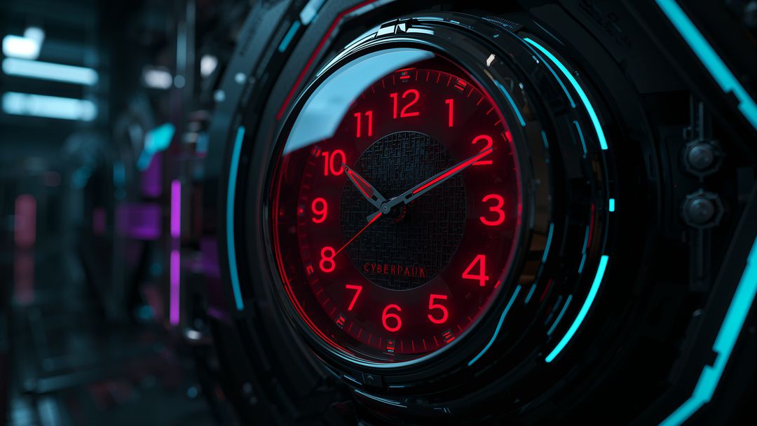 Futuristic Neon Clock on High-Tech Console
