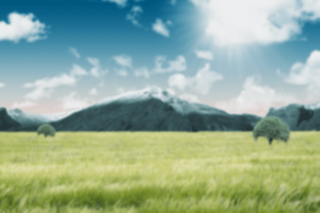 Transparent Grassy Field with Mountains and Blue Sky