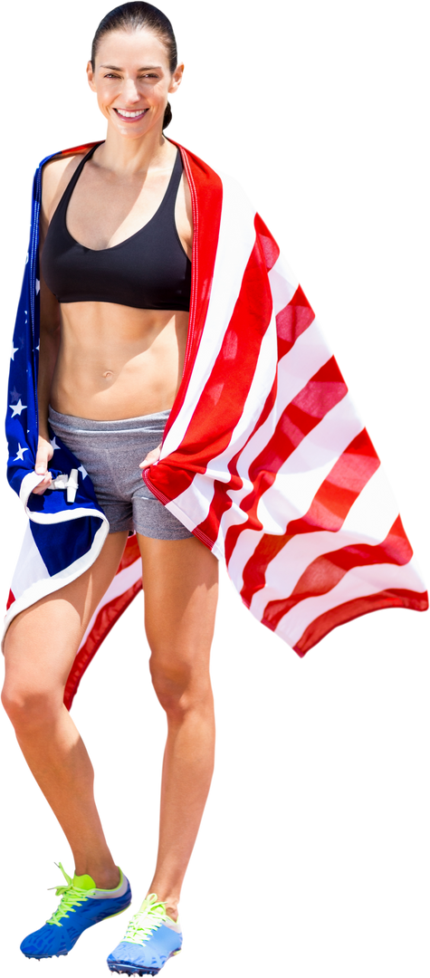 Confident Female Athlete With USA Flag on Transparent Background - Download Free Stock Images Pikwizard.com