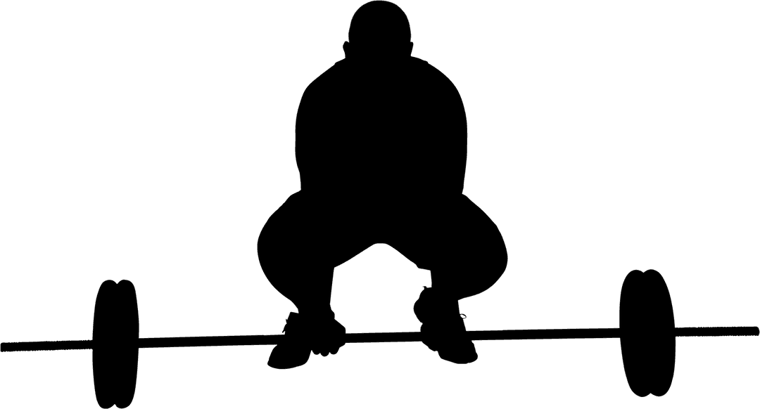 Man Squatting Silhouette Lifting Barbell on Transparent Background
