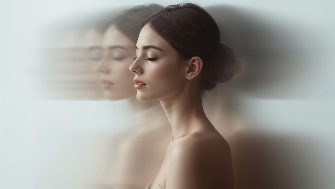 Elegant Woman with Ghosting Effect in Soft Lighting
