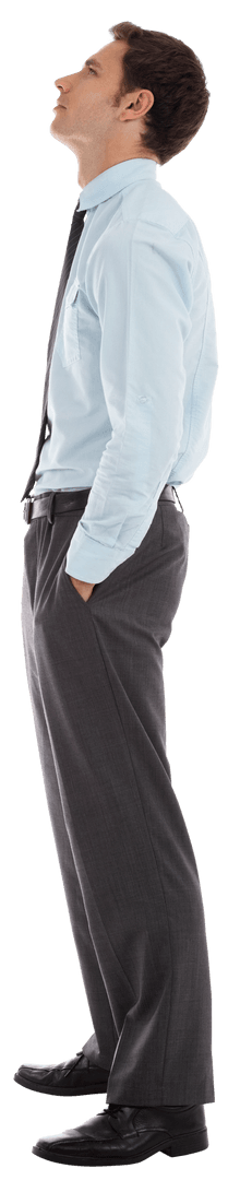 Transparent Thoughtful Businessman Standing with Hands in Pockets