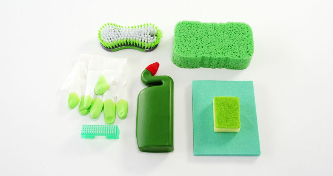 Collection of Green Cleaning Supplies on White Background - Free Images, Stock Photos and Pictures on Pikwizard.com