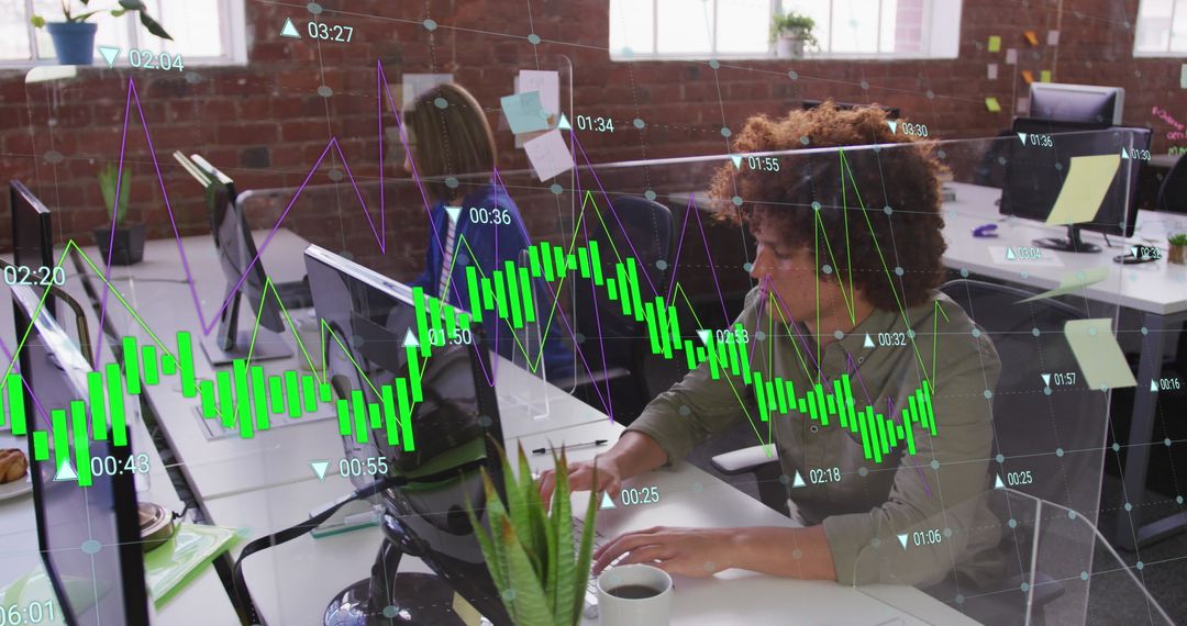 Professional Analyzing Data with Digital Graphs in Modern Office