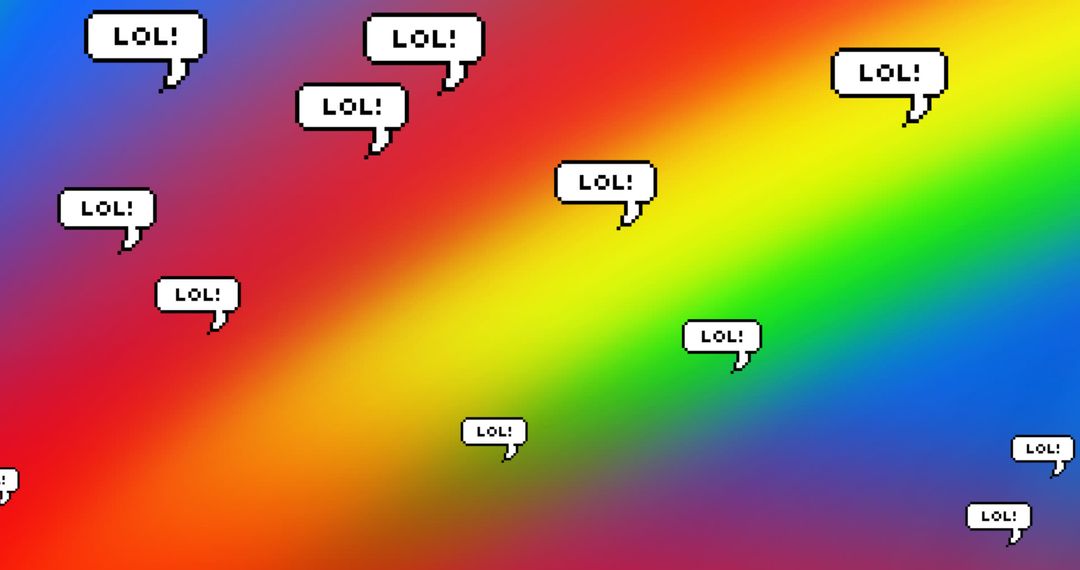 Digital Speech Bubbles with LOL on Vibrant Rainbow Background