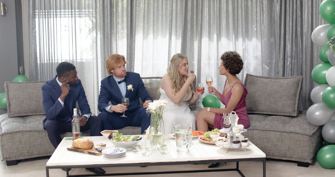 Joyful Wedding Reception with Diverse Friends